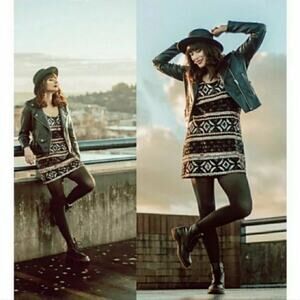 Free People Small Black Gold Sparkly Sequin Mini Dress